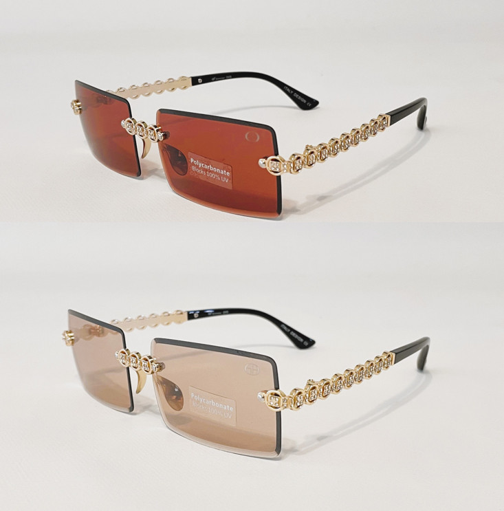 Rimless Sunglasses Rhinestone Chain Metal Frame Rectangle Lenses Hip Hop Style.