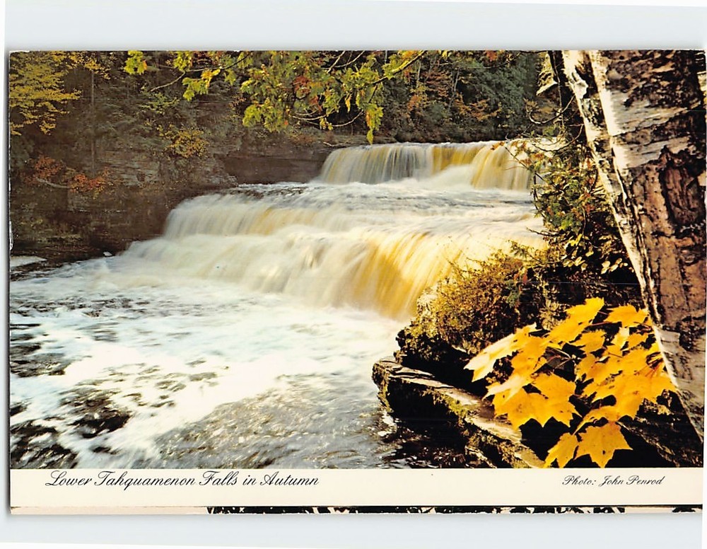 Postcard Lower Tahquamenon Falls in Autumn Michigan USA