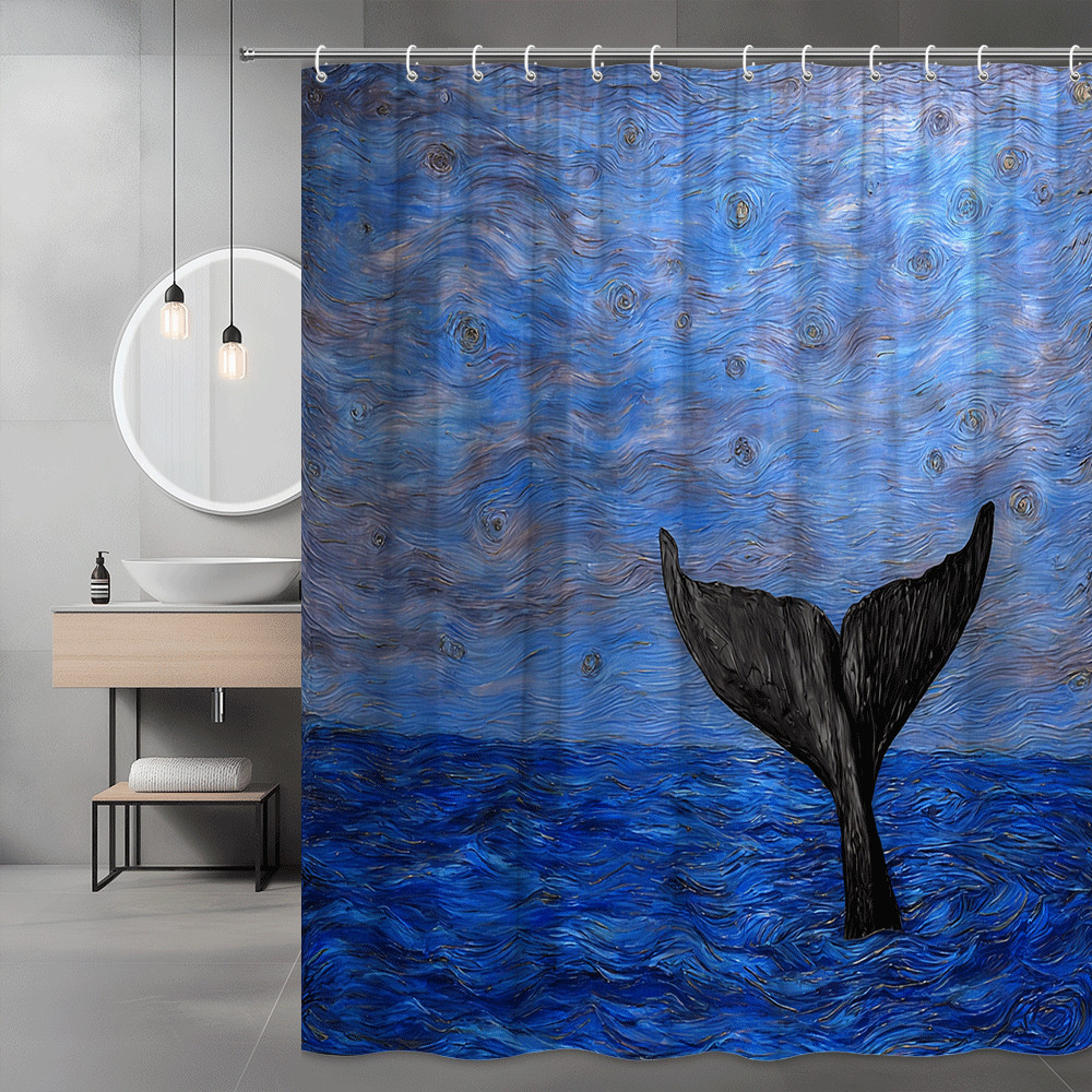 Whale Tail in Ocean Shower Curtain Blue Abstract Art