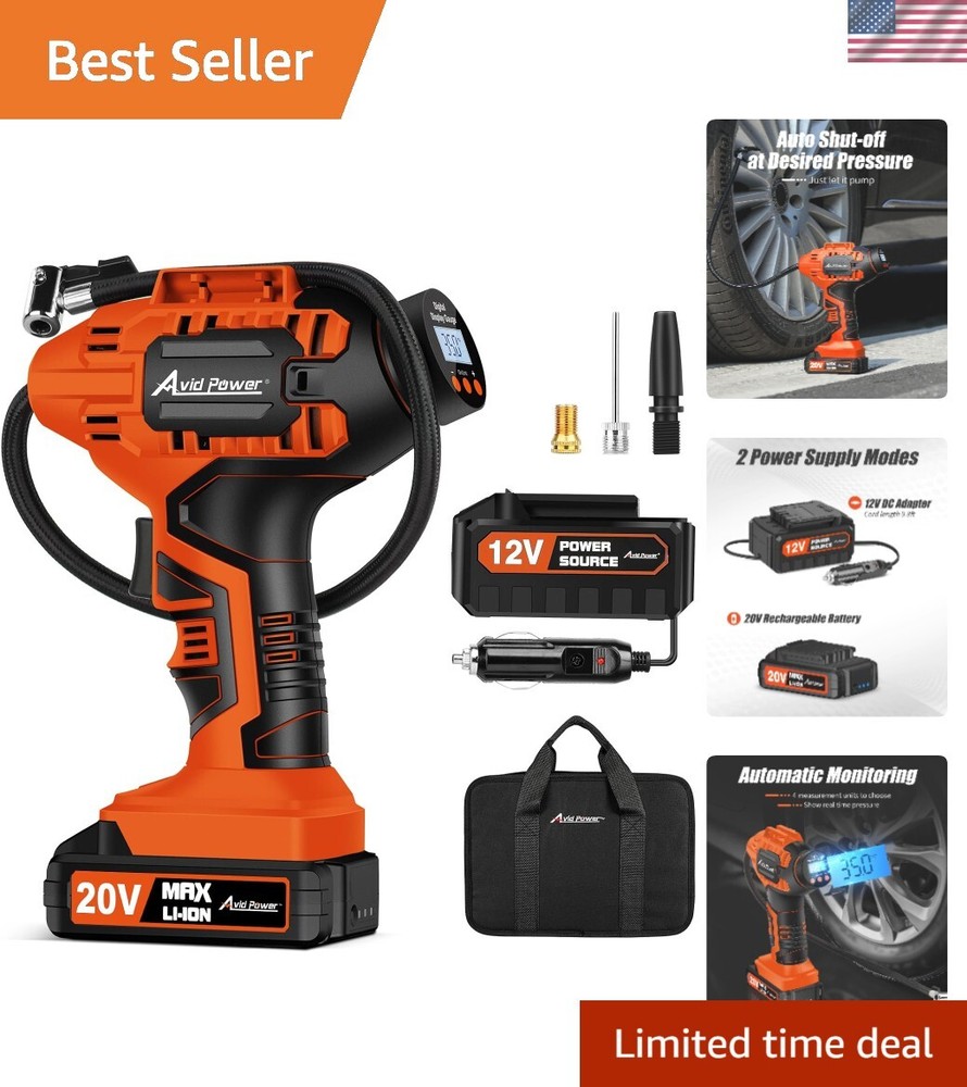 20V Cordless Portable Tire Inflator with Rechargeable Battery Air Compressor