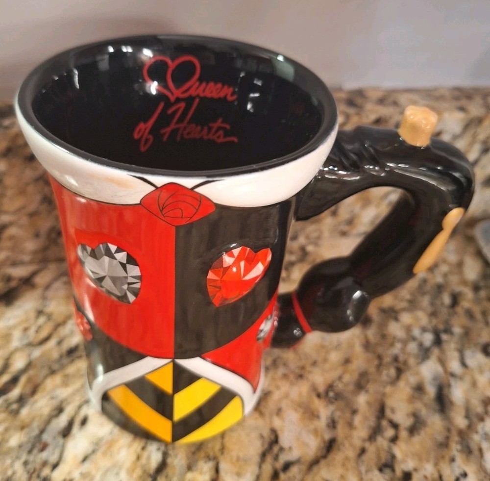 Disney Parks Authentic Alice in Wonderland Queen of Hearts Cup Mug 3D Gems