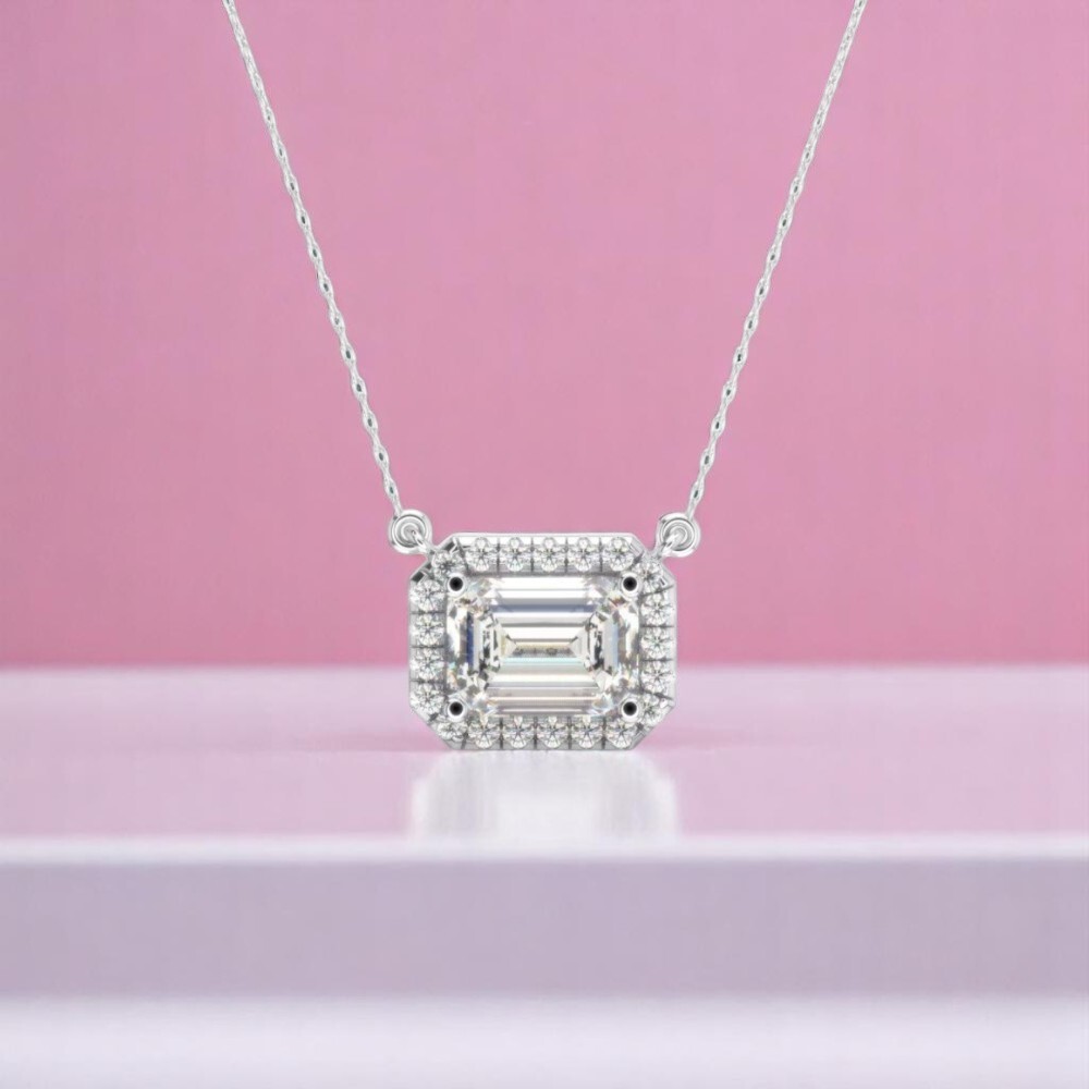 Pendant Diamond Necklace Emerald 2.2 Carat IGI Lab Grown 14k White  Gold 18 Inch