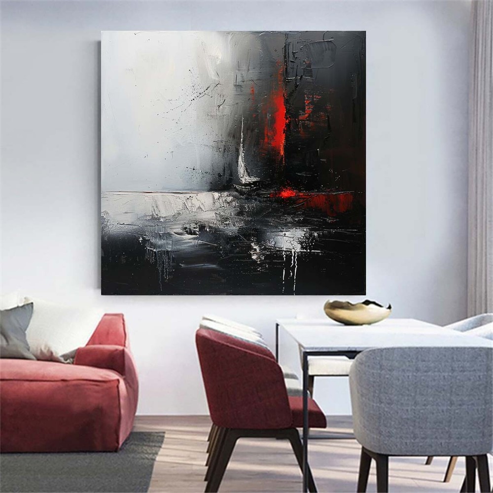 black abstract oil painting hand painted on canvas Living Room red Home 31in