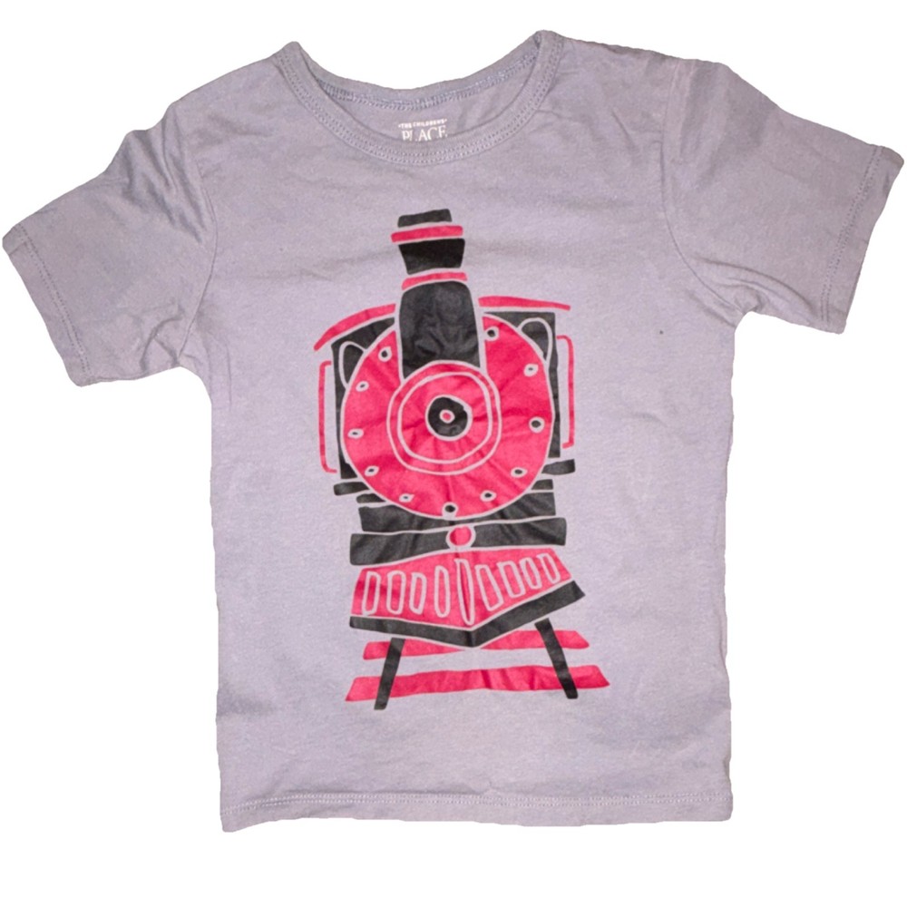 The Children's Place 4T Gray Train Graphic T-Shirt Toddler Short Sleeve Crew