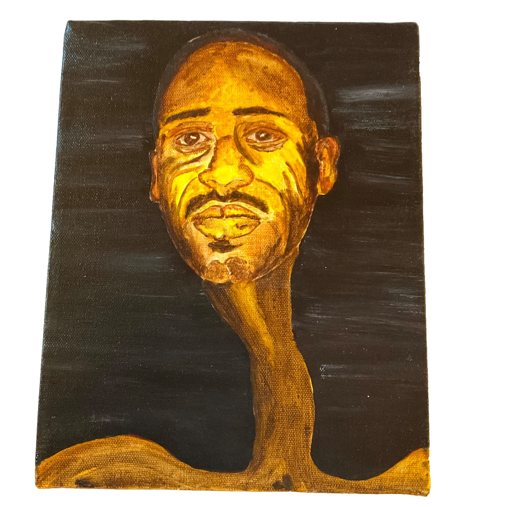 male portrait original painting  African American  small Hand painted futuristic