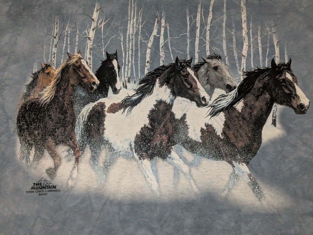 The Mountain Mens T-shirt Blue Wild Horses Retired Logo 2XL #6490
