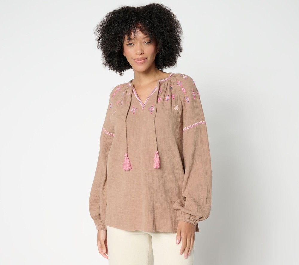Gloria Vanderbilt Women's Top Sz M Summer Sunset Cotton Gauze Brown A691532