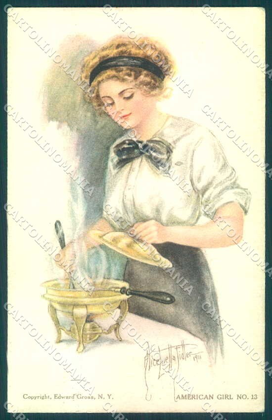 Artist Signed Fidler Alice Luella Lady American Girl 13 ABRADED postcard VK9353