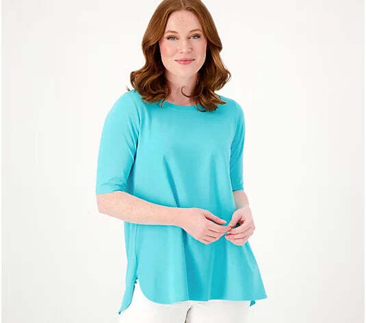 Attitudes by Renee Women’s Washed Cotton Crew Neck Top- French Blue-XS