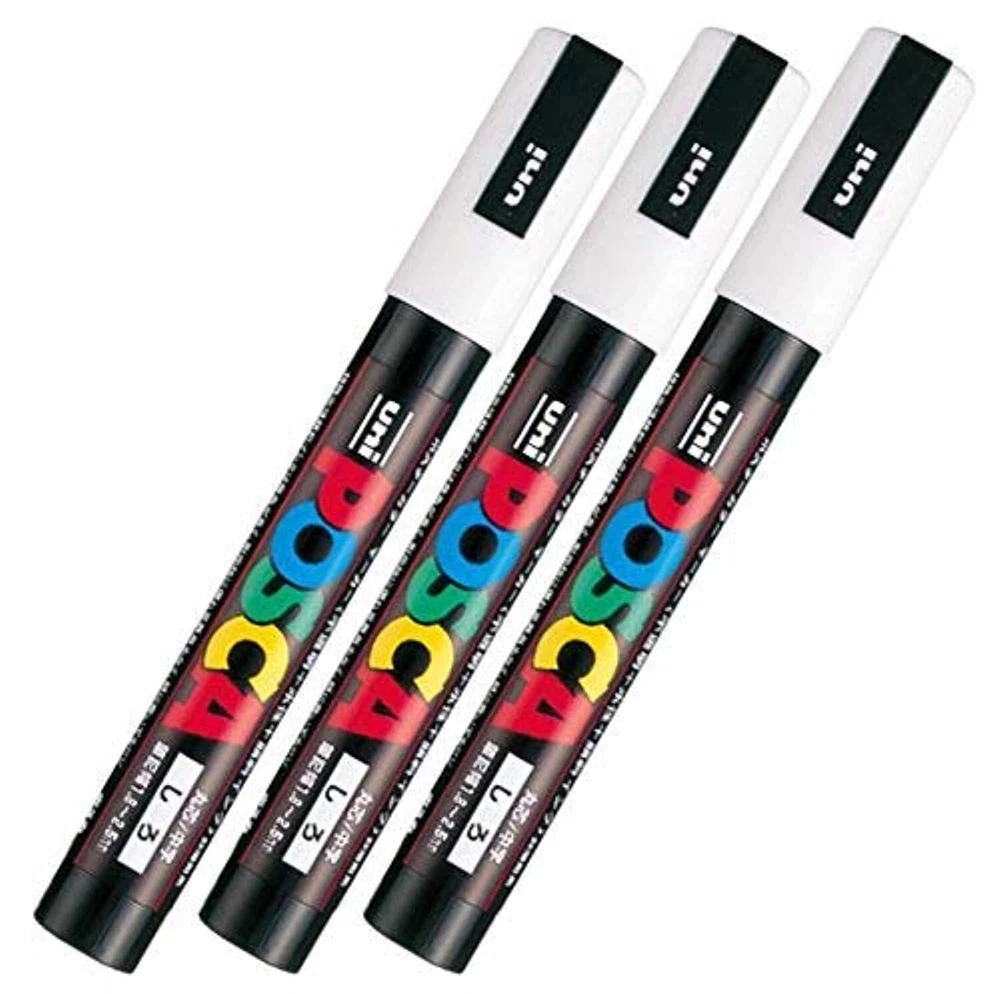 Uni POSCA Paint Marker Pen Pc-5m Medium Point White Ink Value Set of 3