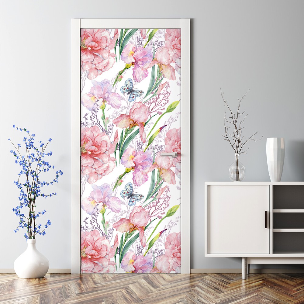 Peonies flowers Decal Floral Bubble Free Door sticker wall art Peel and stick