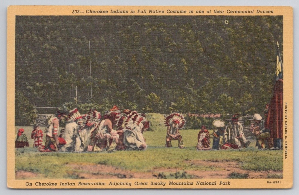Cherokee Indians Ceremonial Dance Great Smoky Mountains NC Vintage Postcard