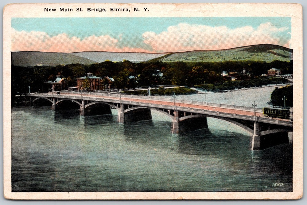 Newly Built Main St Bridge Elmira NY ANTIQUE Postcard 9123