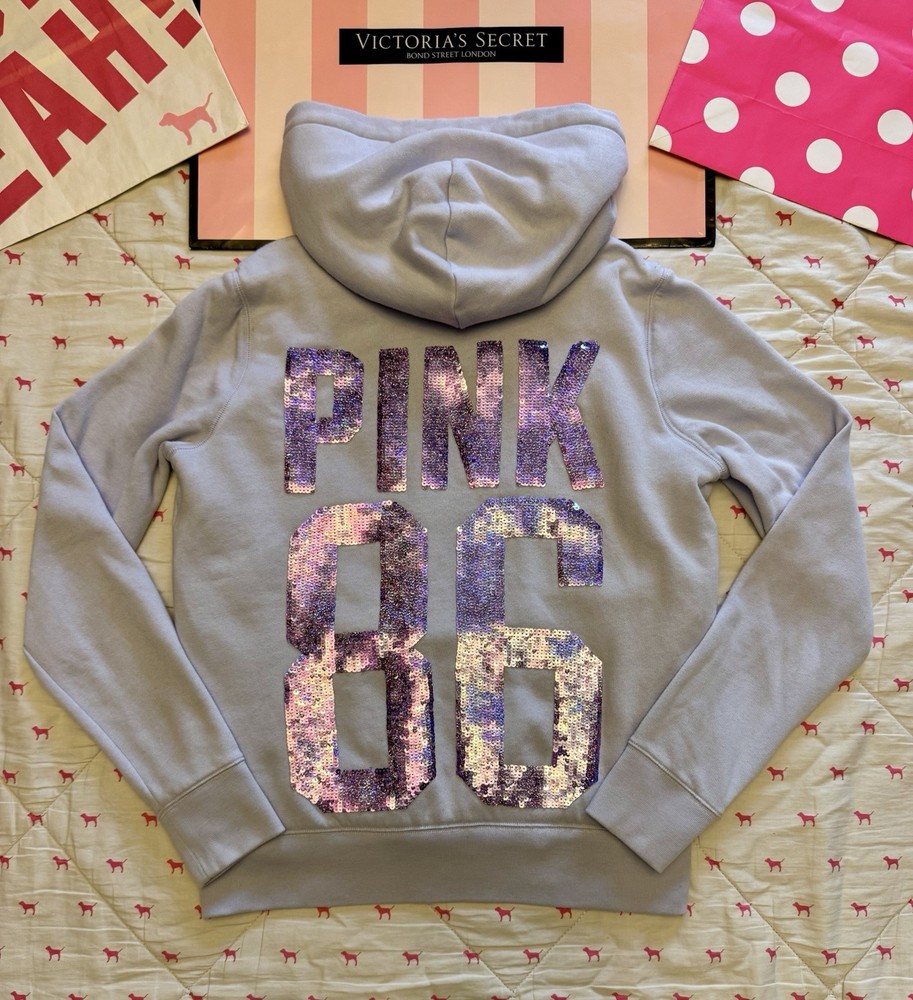 Vs Pink Vintage Y2K Fur Lined Zip Hoodie Sweatshirt Purple 86 Bling Logo Rare S