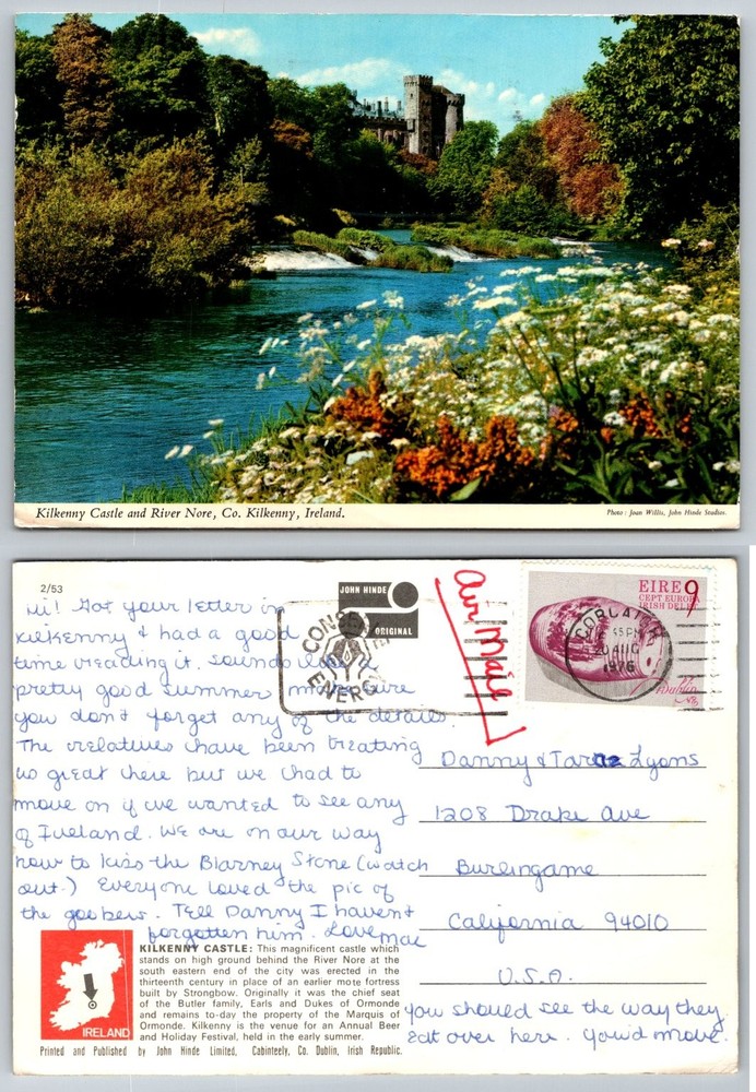Vintage John Hinde Kilkenny Castle River Nore Ireland Postcard 1976 Posted