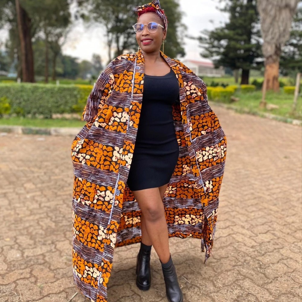 African Ankara Kimono 54 inch  Long With Pockets And A Belt size 2XL
