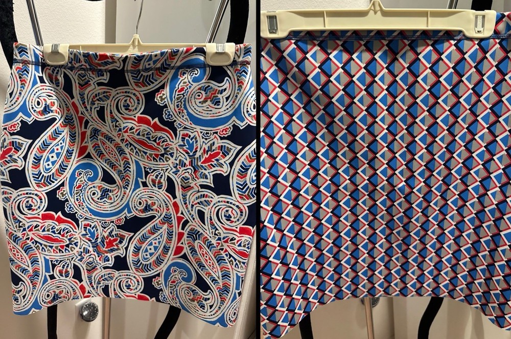 J McLaughlin Halle Reversible Pencil Skirt Folklore Lane Sz Med, Wrinkle Free