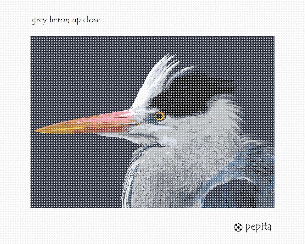 Grey Heron Close-Up Needlepoint Kit with Premium Canvas