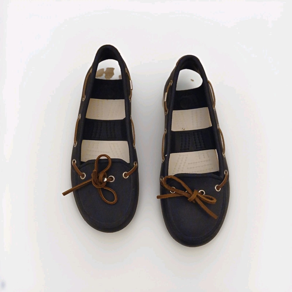 Crocs Beach Line Navy Blue & White Boat Shoes Women’s Size 6
