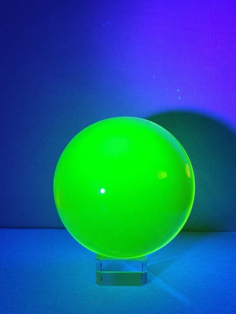 Yellow Vaseline Uranium Glass  Round Crystal Ball Paperweight 3.93
