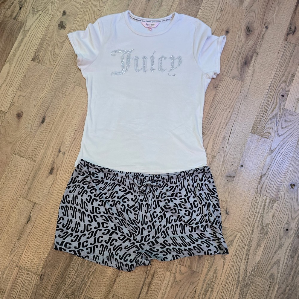 Juicy Couture 2Pc Pajama Shorts & TShirt Set XL (Velour Top) Gray/black Shorts