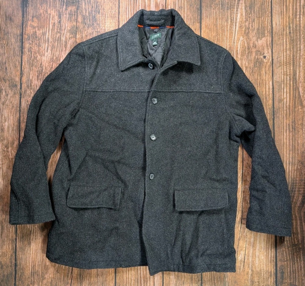 J Crew coat Mens XL Wool Nylon Heavy Overcoat Pea Coat Gray Jacket