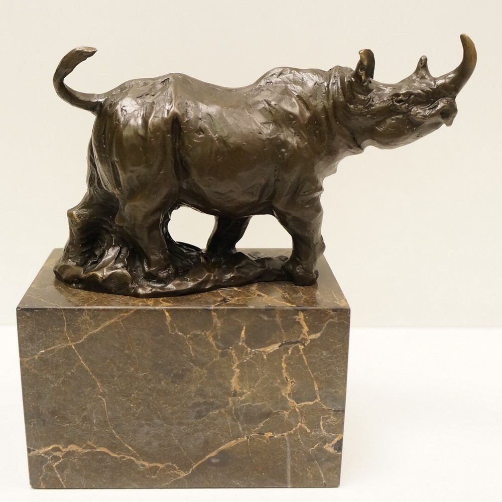 Art Deco Bronze Rhino Sculpture Wildlife Statue Nouveau Style