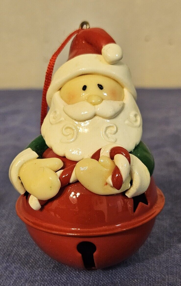 Red Christmas Bell Hanging Ornament Featuring Santa and Candy Cane  