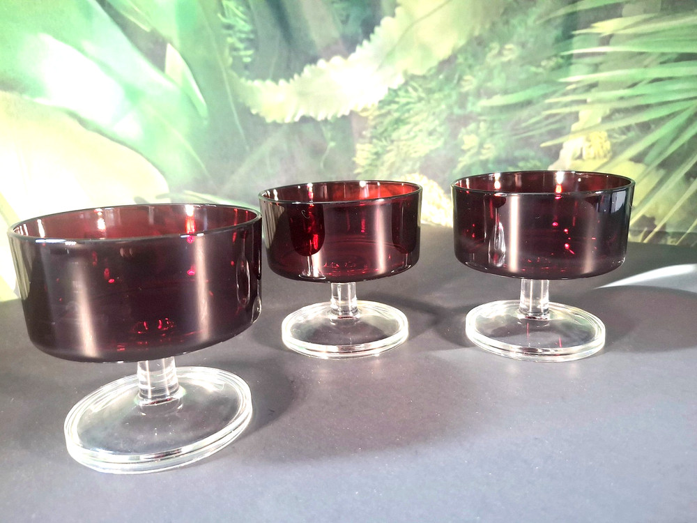 Luminarc Cavalier Ruby Red Champagne Coupe or Sherbet Glasses Set of 3