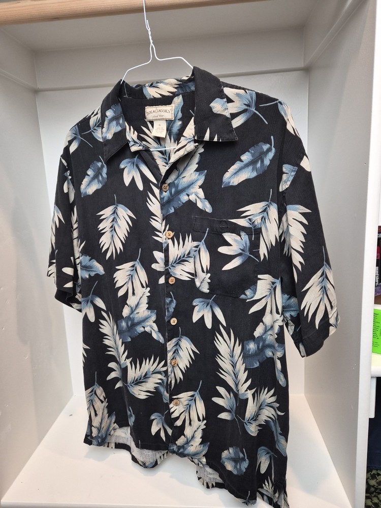 Boca Classics Island Wear Silk Button Down Men's Large Floral Palm Black Shirt
