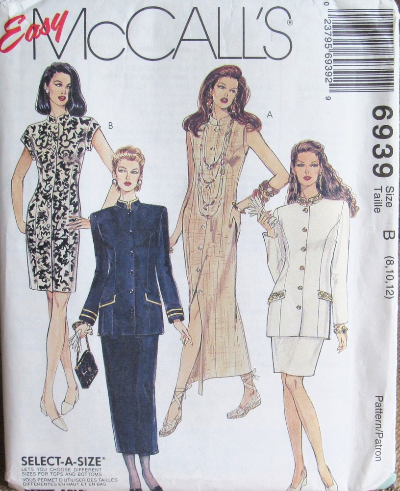 VTG McCalls 6939 Womens 8-12 Mandarin Princess Dress Jacket Skirt Suit Pattern
