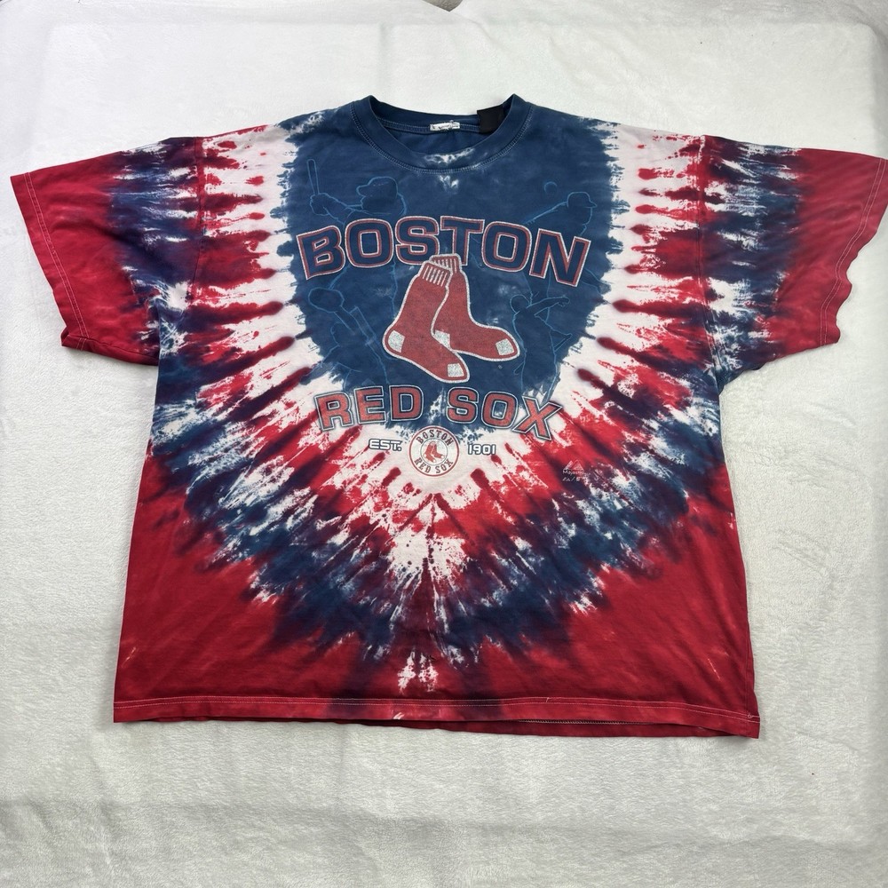 VTG Majestic Boston Red Sox Tie Dye Short Sleeve Graphic Shirt Men's 2XL