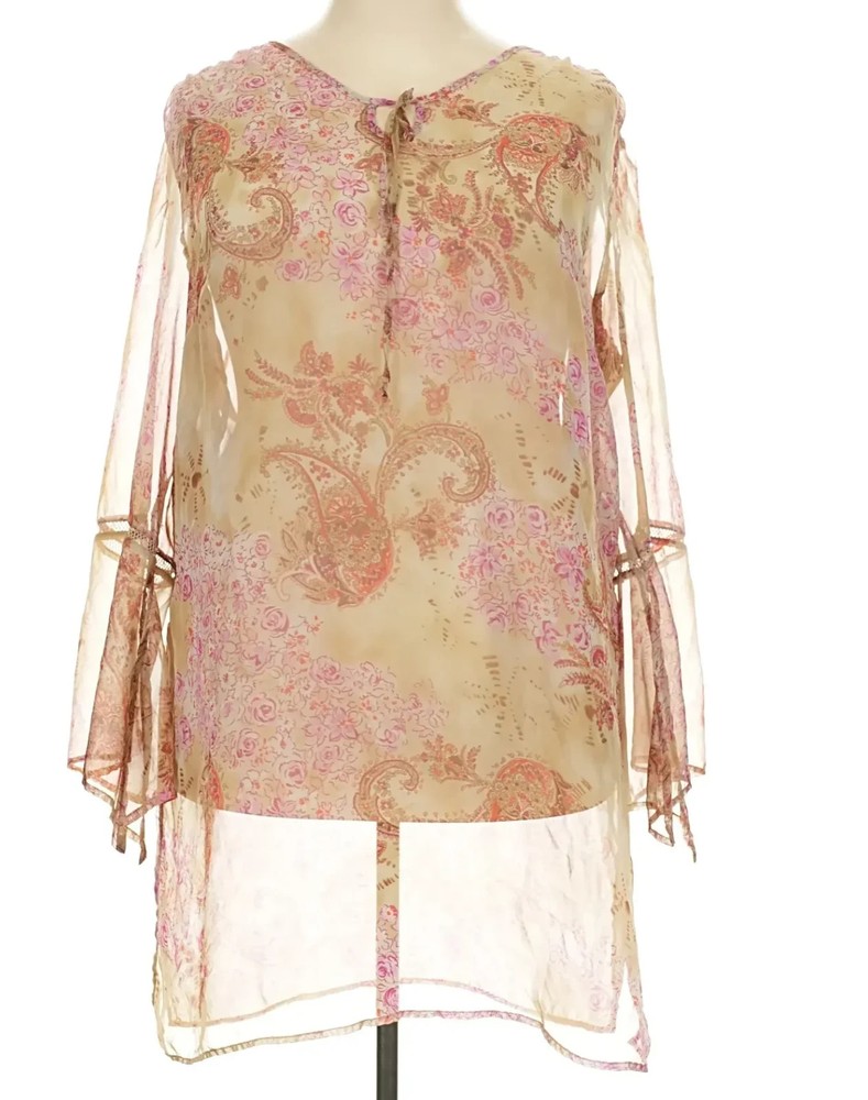 READ! Vintage 90s Bohemian Cream Paisley Floral Sheer Ethereal Tunic Blouse