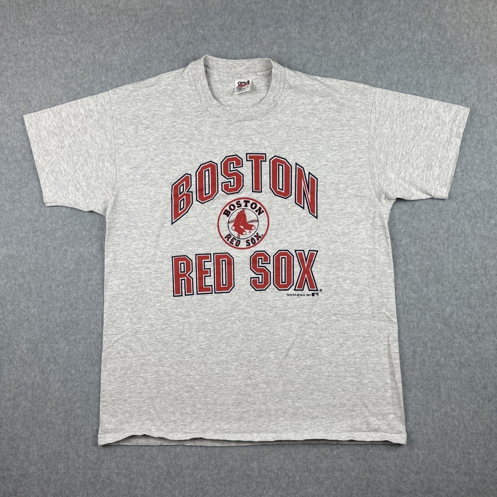 Vintage Anvil Mens XL Gray Single Stitch Made In USA MLB Boston Red Sox 1997 Tee