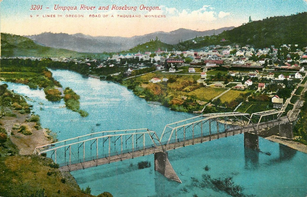 c1910 Roseburg Oregon Umpqua River road to 1000 Wonders Postcard 26-19