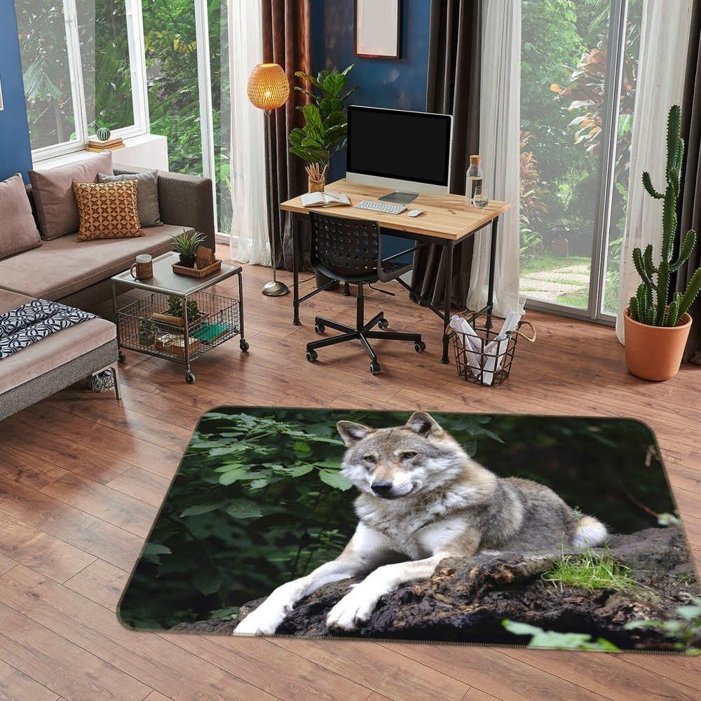 3D Grey Wolf Leaves O346 Animal Non Slip Rug Mat Elegant Photo Carpet Fay