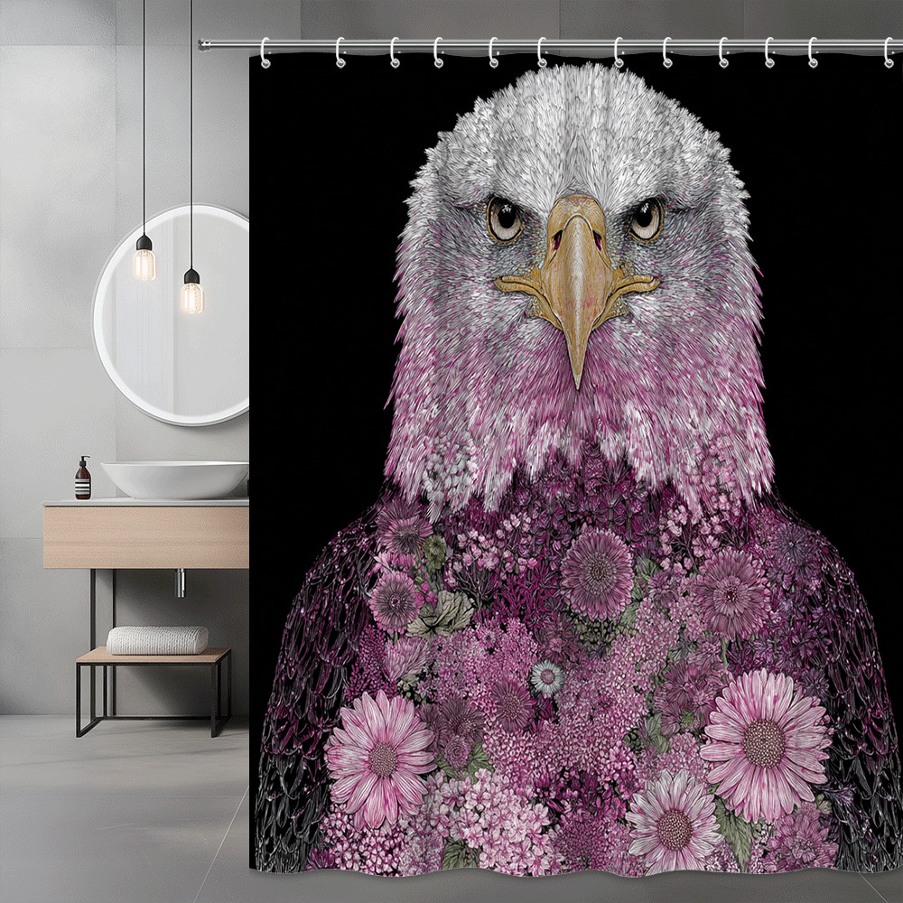 Eagle Floral Shower Curtain Pink Purple Black Print