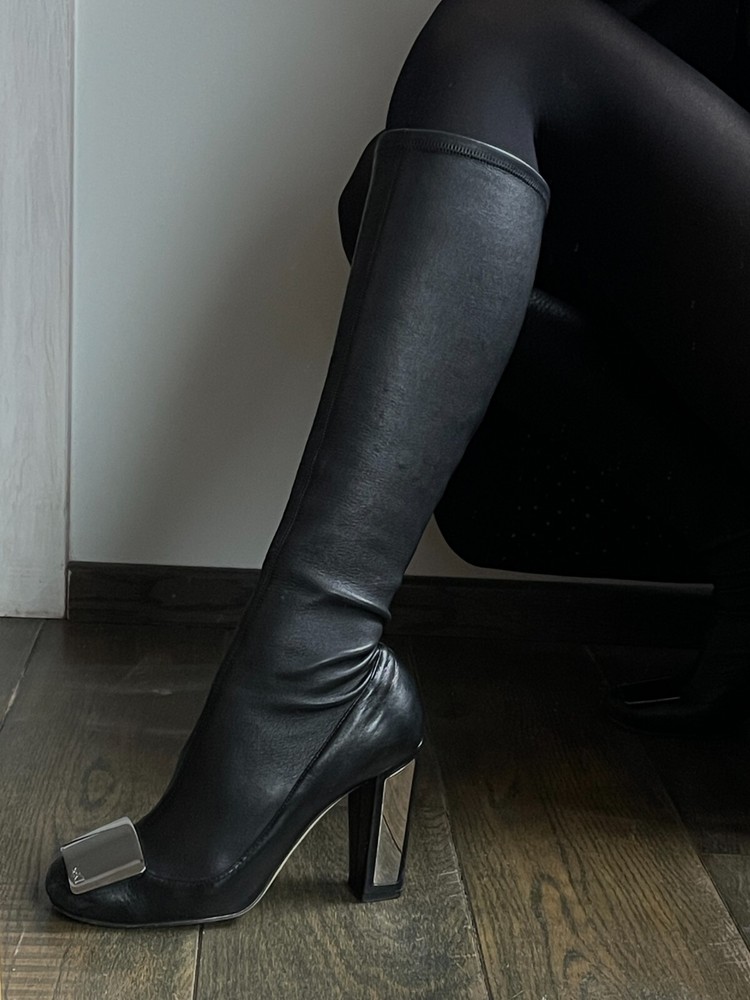 Rare Christian Dior Leather Knee Boots with Heeled Socks Size 38.5 EU 7.5 US 5.5 UK
