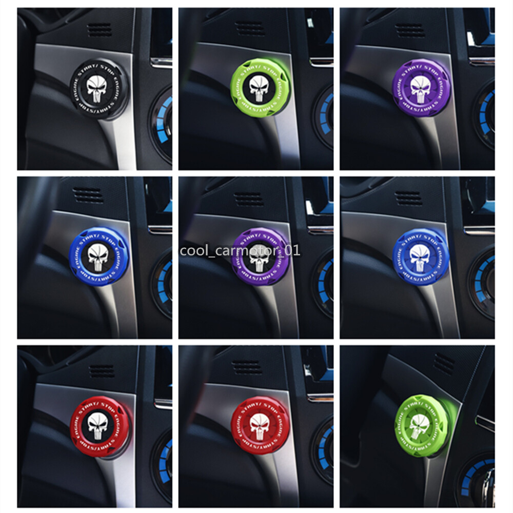 ABS Punisher Skull Car Engine Ignition Start Stop Button Cover Push Start Ring