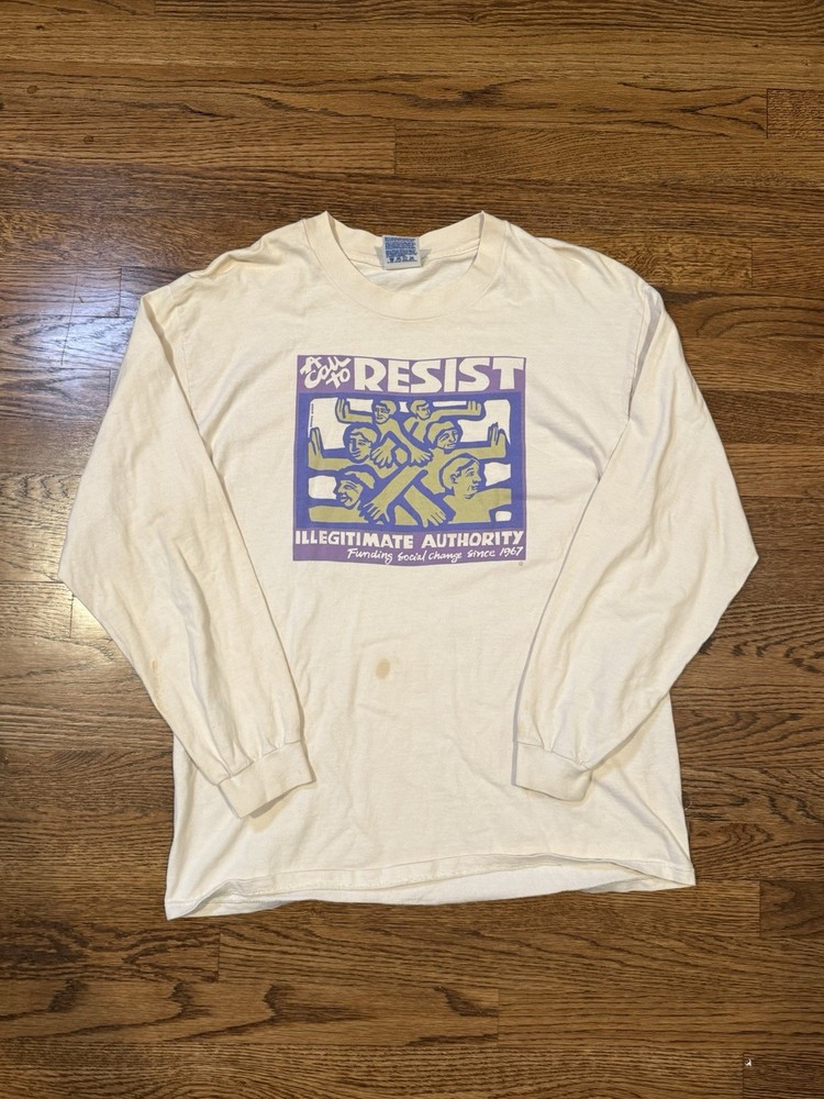 Vintage 1990s RESIST “Illegitimate Authority” Long Sleeve Tee Activist Protest L