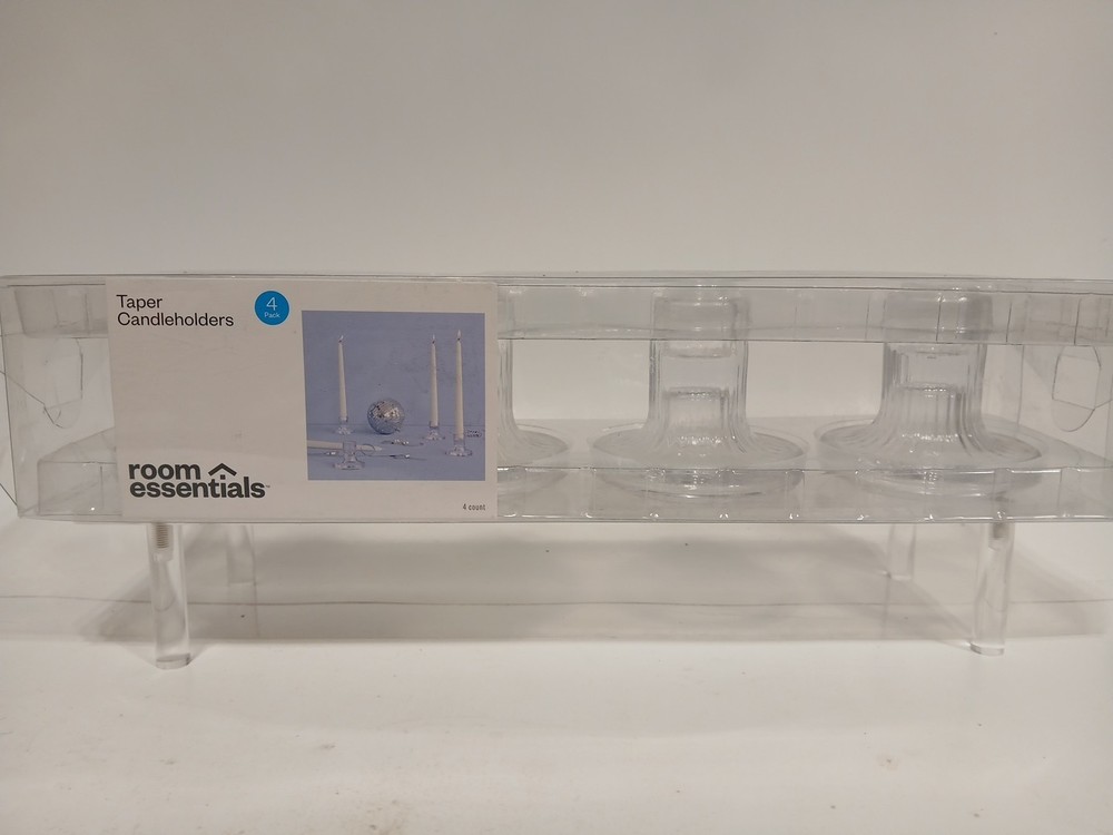 4pk Glass Taper Candle Holder Clear - Room Essentials, NEW