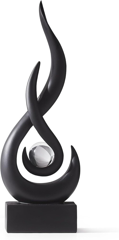 Modern Black Flame Sculpture with Glass Ball Resin Abstract Art Decor-image