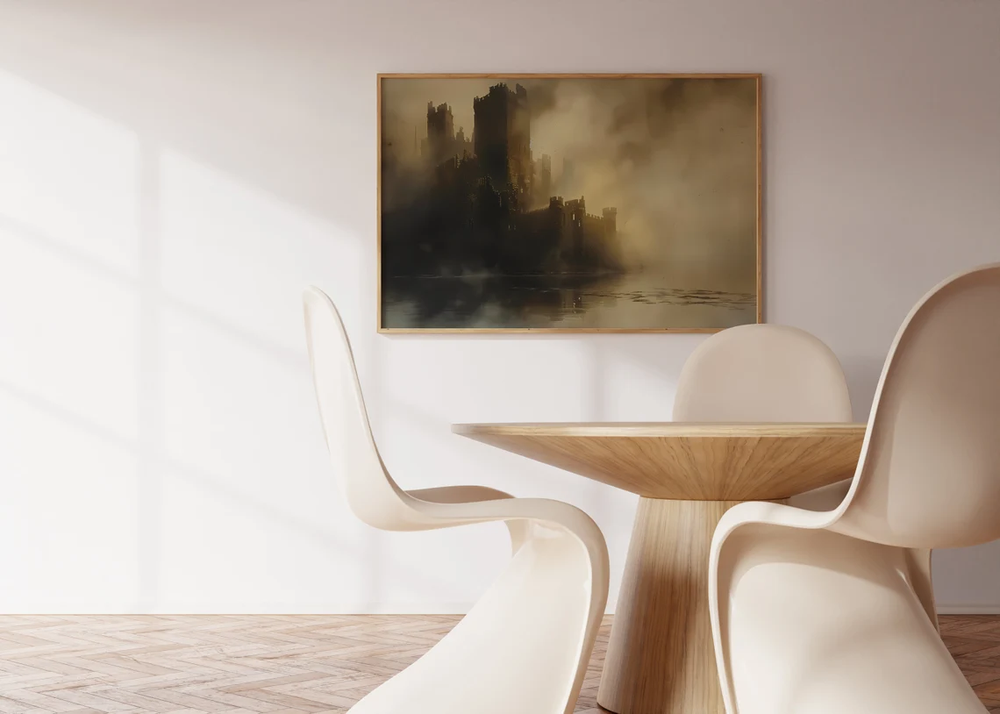 Foggy Day, Beautiful Castle in Dark Art Poster Premium Quality Choose your Size