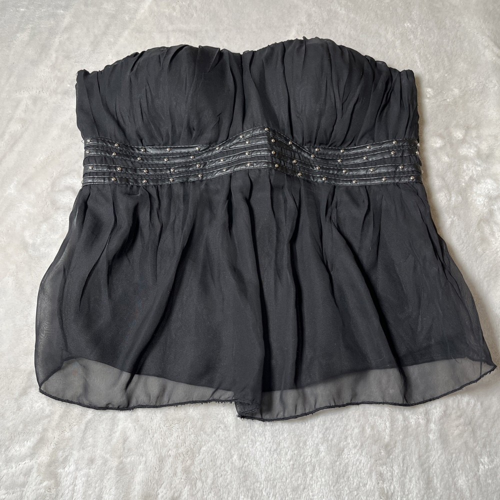 Y2K Strapless Bustier Whimsy Goth Sexy Studded Top Cinched Sheer Hi Waist Large