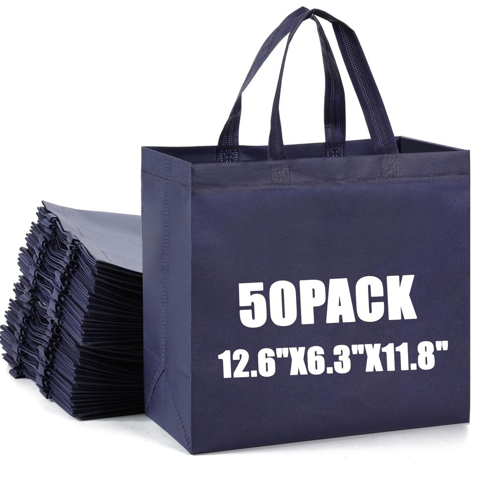 50Pcs Reusable Non Woven Shopping Bags Large Foldable Totes Bag with Handles ...