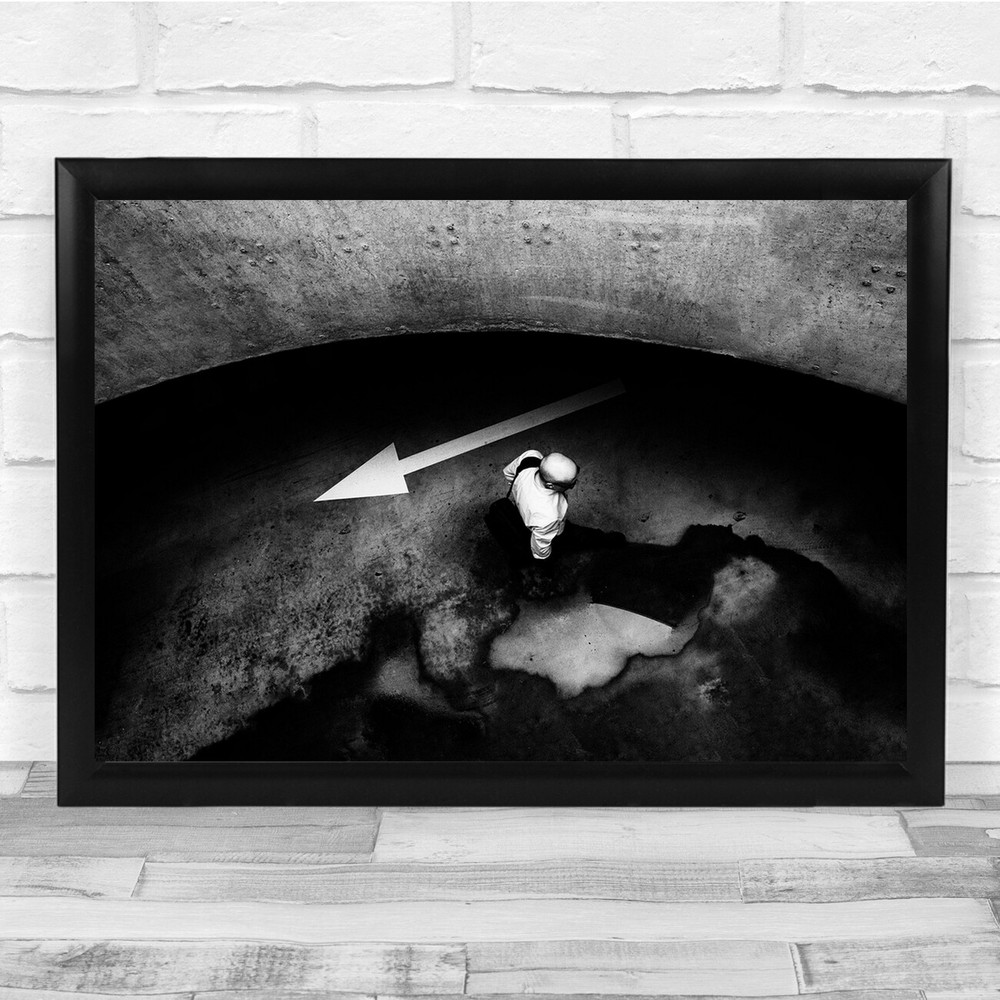 Arrow Street Concrete Pedestrian Black & White Wall Art Print