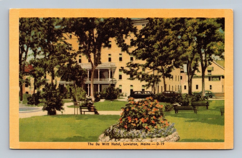 Vintage De Witt Hotel Lewiston Maine Linen Postcard D-19