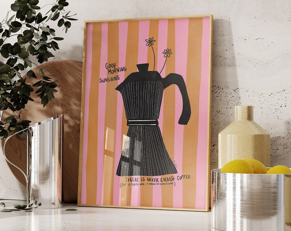 Mocca Coffee Wall Art Kitchen Decor Stripes Modern Art Print Espresso Coffee