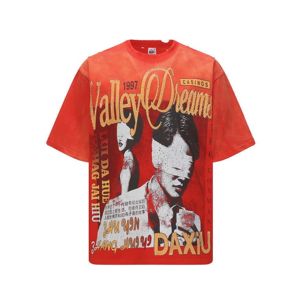 Vale Lives Valley Dreams Washed Distressed Print Retro Short Sleeved T-shirt