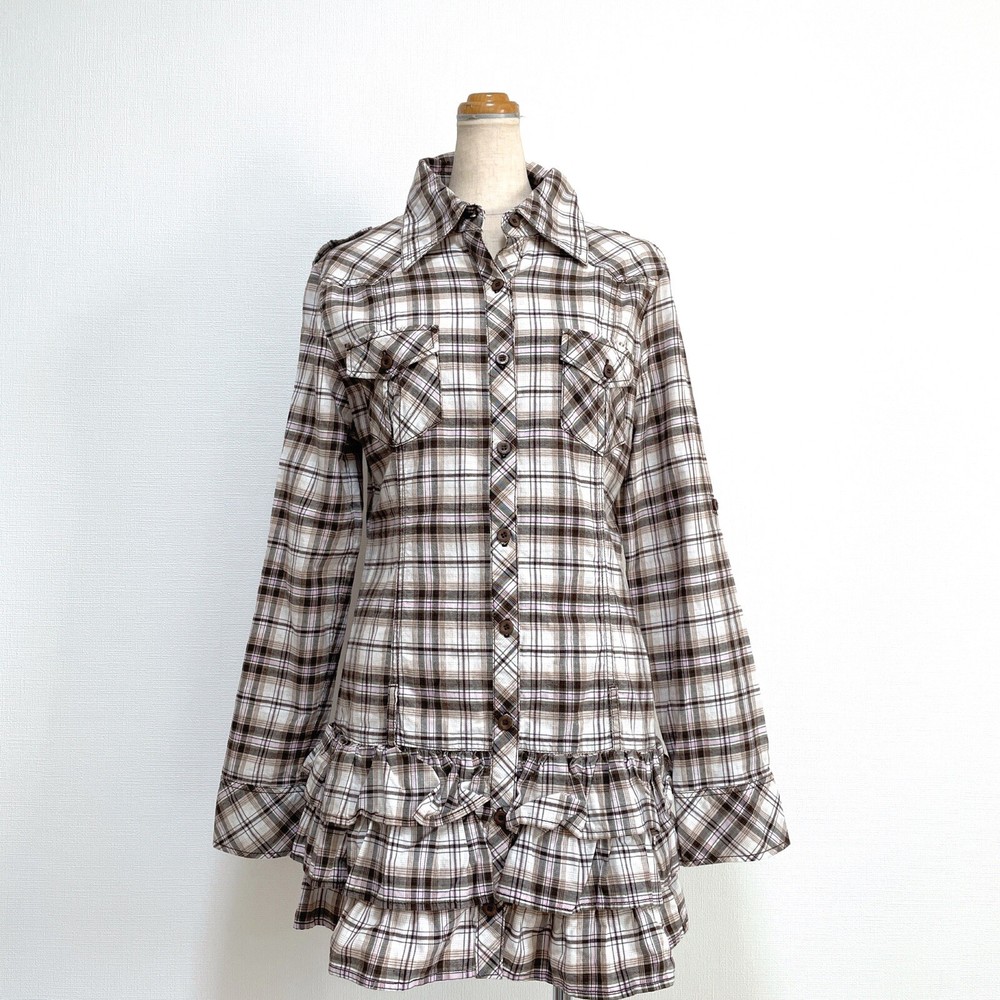 Sweet Girl Tired Check Shirt Brown/Pink Fairy Grunge Gal GYARU Y2K Japan 00s
